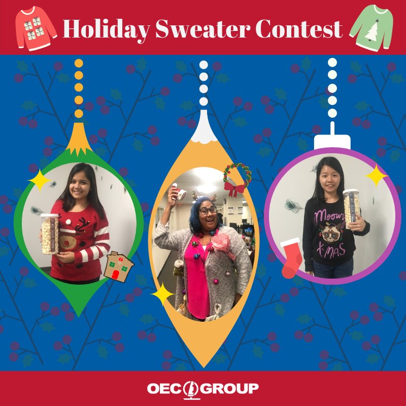 OECGroup's tweet image. The OEC Group JFK office held a holiday sweater contest - take a look at some of our festive winners! #employeefun #OECGroup #holiday