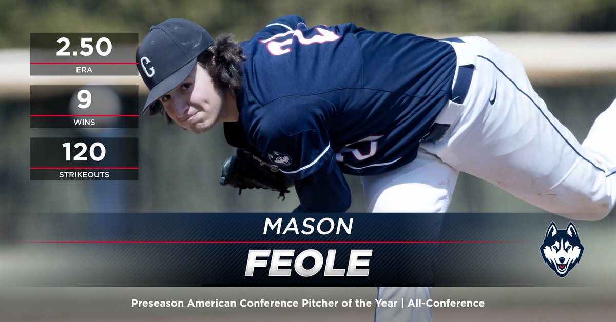 UConnBSB's tweet photo. Mason Feole voted American Conference Preseason Pitcher of the Year!

#HookC // #UConnNation https://t.co/C0EMj0S0fu
