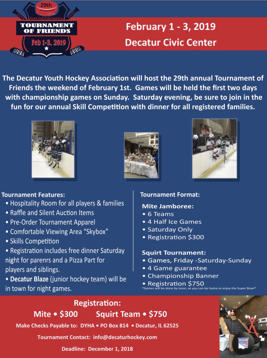 DecaturHockey's tweet image. Ever played in the Tournament of Friends? Now’s the perfect opportunity we have 1 slot left at the Squirt level! Check out the details below! @AHAI_1 @mohockeyyd