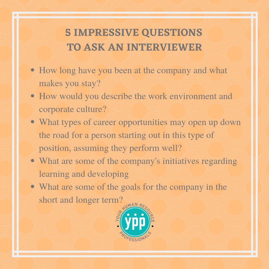 YPPHRDivas's tweet photo. 5 Impressive questions to ask an interviewer. #hr | #humanresource | #success 
https://t.co/js8Jg5lOWx https://t.co/sUlCIKncbR