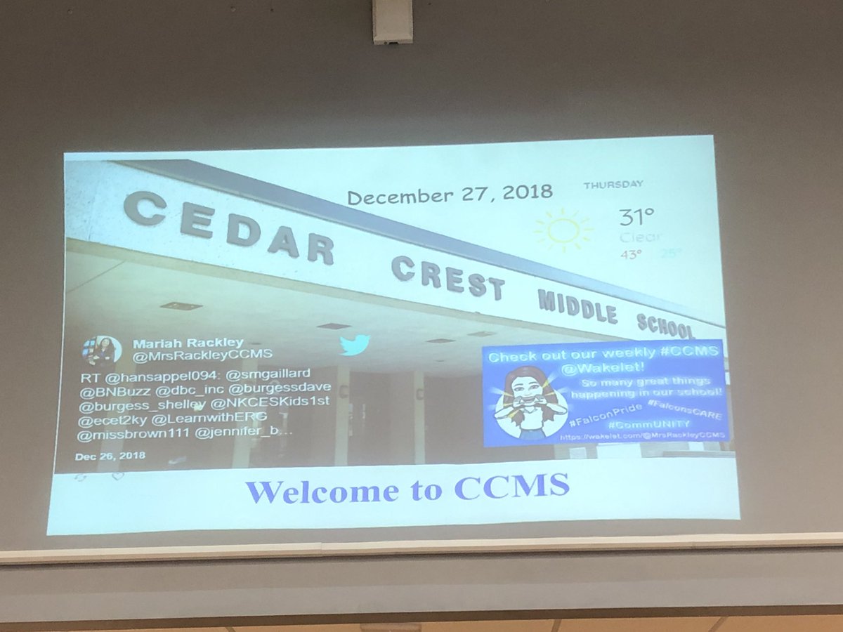 DrRackleyCLSD's tweet photo. Hey, #CCMS! Check out what @jasonmurray72, @FalconEdTech, & I are working on for your return! Thanks to the #BestTechTeam for making this vision a reality (& the awesome tech support). I love having our #Twitter & #Instagram on display! #FalconPride @CCMSStudentLife @CCMS_PSP https://t.co/y2zfOgfPzL