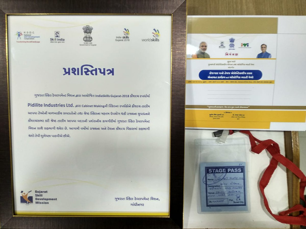 drpkshukla2001's tweet photo. It has been great pleasure to receive award from Hon CM Shri Vijay Rupani GOG today as partner organisation to support skill in carpentry trade and our supported ITI Bhavnagar student won national award in WORLD skill Competiton
@GujLabEmpDept
@drrajivguptaias @BaranwalVarun https://t.co/BF8D9J8Hqn