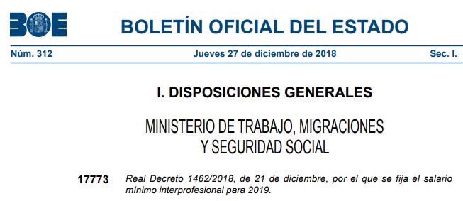 DELYSERabogados's tweet photo. 📌 El BOE publica hoy el Salario Mínimo Interprofesional para el año 2019, incrementando un 22,3% con respecto al 2018, la mayor subida desde 1977. #Delyser #SMI2019
https://t.co/GeCPc2m83W https://t.co/k28evo7B6D