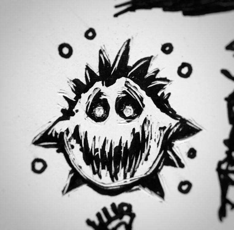 MikePhillipsArt's tweet image. 279/365 #blimpy #horror #balloon #monster #creature #design #ink #clayboard #sketch #thumbnail #mikephillipsart #sketch #dailysketch #doodle #rough