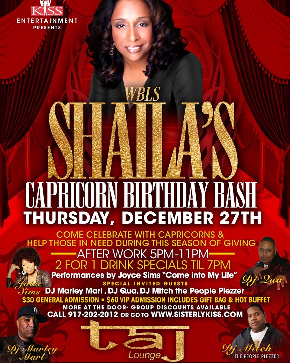 WBLS1075NYC's tweet photo. It's official! @shailakiss's #CapricornBash is here, and she wants you there to help her ring in another year around the sun!
Come out to @tajlounge (48 w. 21st) tonight from 5-11pm.
See you there! https://t.co/gKA0OpvXSD