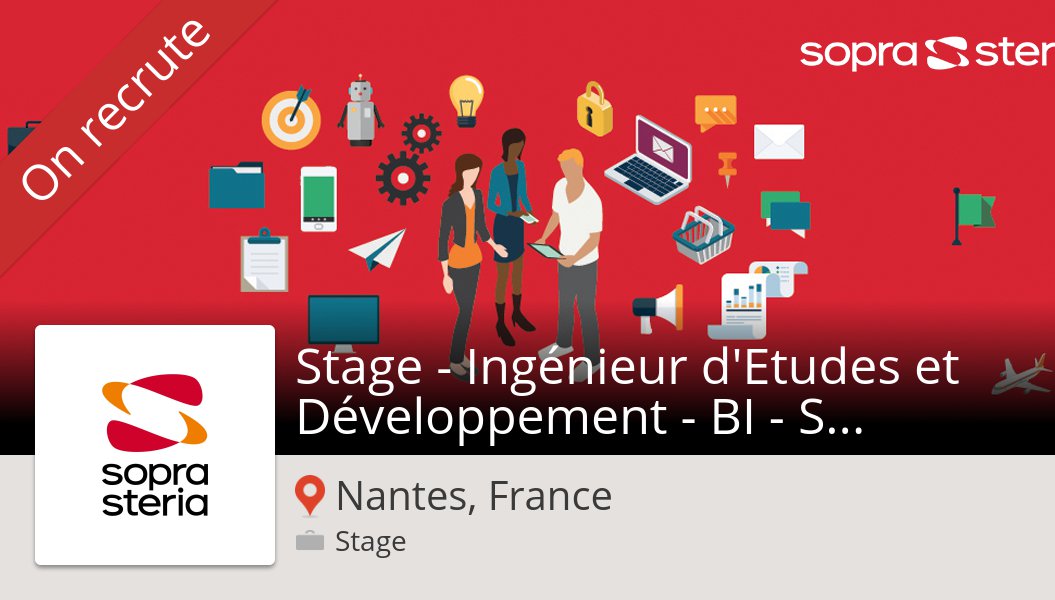 MathThebault's tweet photo. Nouvelle offre de #stage chez #SopraSteria #NantesFrance! Stage - #Ingénieur d'Etudes et #Développement - BI - SAS H/F https://t.co/ctdPFszjkv https://t.co/c8VwYcZ2Rt