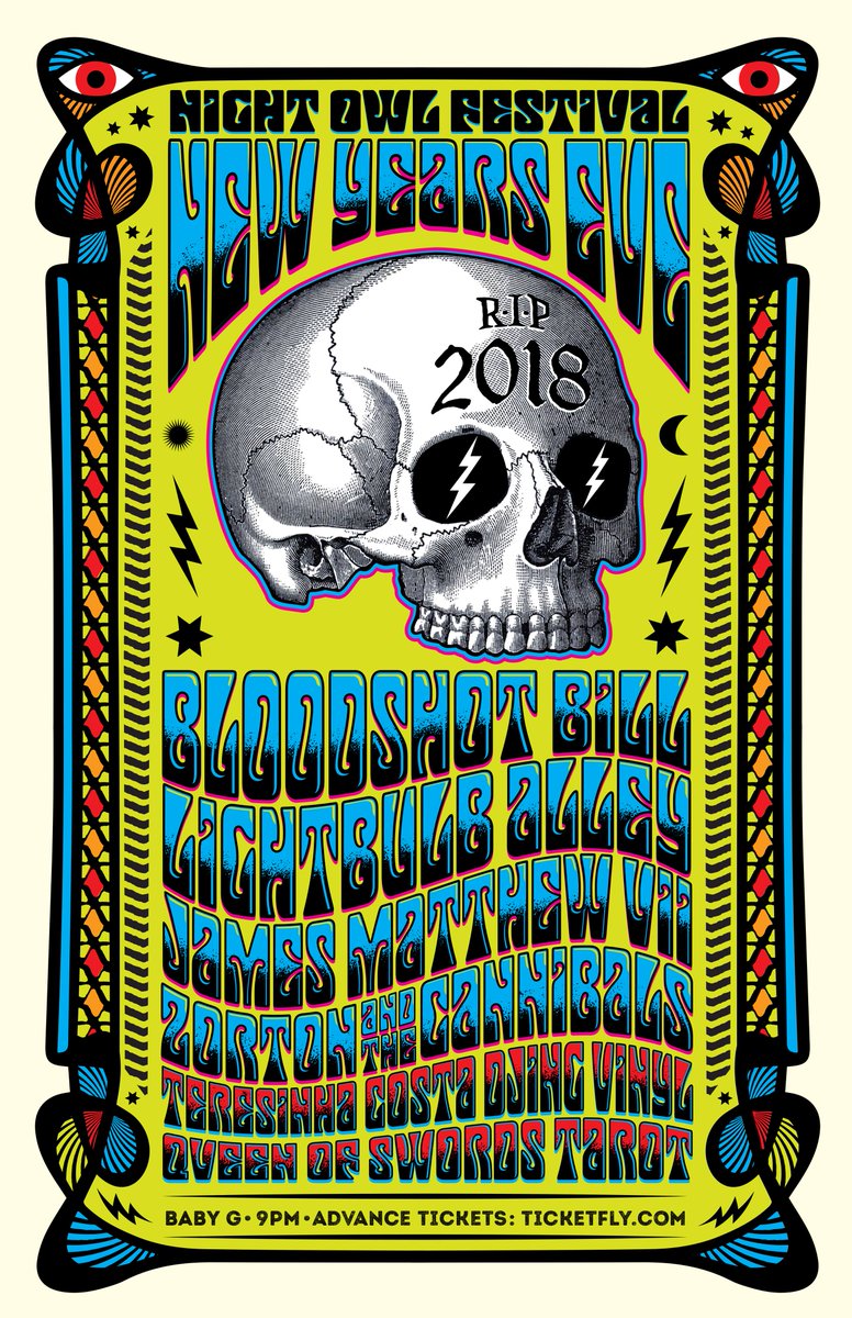 🎊🎊 Come out to The Baby G for NYE! 🎊🎊
We're playing w/Bloodshot Bill, Lightbulb Alley, &amp; James Matthew VII. Along w/ DJ Nico, Qveenofswordstarot &amp; Travis Kiid on visuals
Presented by Night Owl
Poster: Tim Okura!
#NYEParty #nightowlfest #toronto #do416 #nyetoronto #psychedelic
