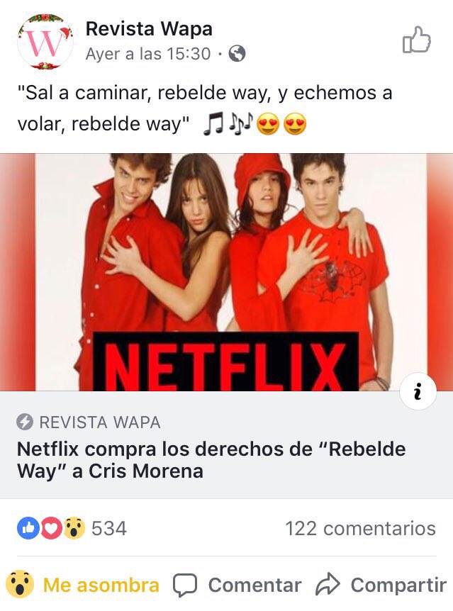 RebeldeWayPeru's tweet photo. La noticia que llamó la atención de los medios nacionales e internacionales da a surgir al saber que la productora argentina Cris Morena nuevamente vende sus derechos de la novela Rebelde Way pero esta vez a Netflix. 
la serie consiste en 20 capítulos y un nuevo elenco. https://t.co/Xk563w6iGz