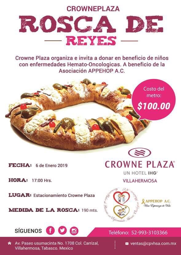 AccionesXamor's tweet photo. Rosca de Reyes, en beneficio de nuestros niños con cancer #Ayuda #Comparte #villahermosa @crowneplaza_vsa 6de Enero 2019 5:00 pm !NO FALTES! Rosca con Causa.!!! #ReyesMagos #roscadereyes 👑👑👑 https://t.co/8IWzl26kWz