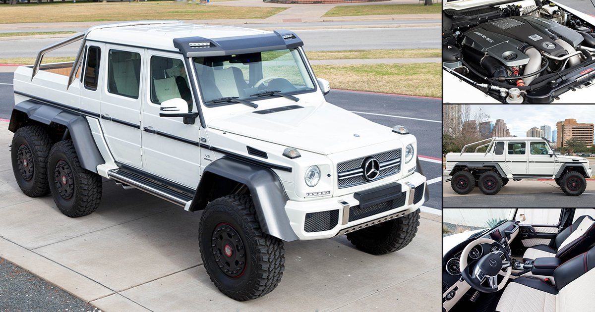 Barrett_Jackson's tweet image. Go big or go home! This 2014 @MercedesBenz G63 AMG 6x6 has been fitted with a twin-turbo 5.5-liter V8 engine and 7G-tronic 7-speed automatic transmission. Has 607 actual miles.

Lot 1410: bit.ly/19SD2014Merced…