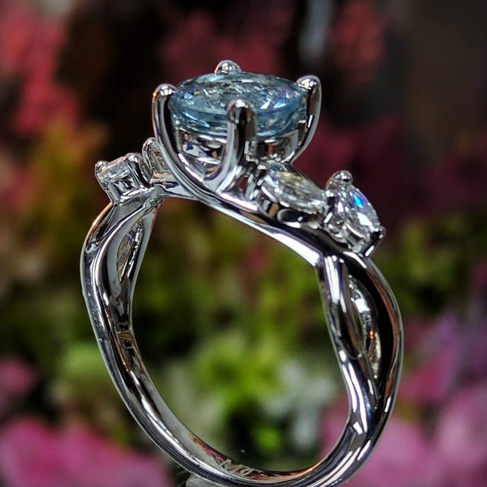 MDCDiamonds's tweet photo. Round Aquamarine Vine Engagement Ring, split band, Marquise diamond leaves
https://t.co/Ev7Mz70ZMa
#diamondsnewyork #aquamarine #decemberbirthstone #marchbirthstone #bluegemstone #vine #willowfloral #splitband #marquisediamond #anniversaryring #engagementringsnewyork #nycjewelry https://t.co/2AB15AX8EL