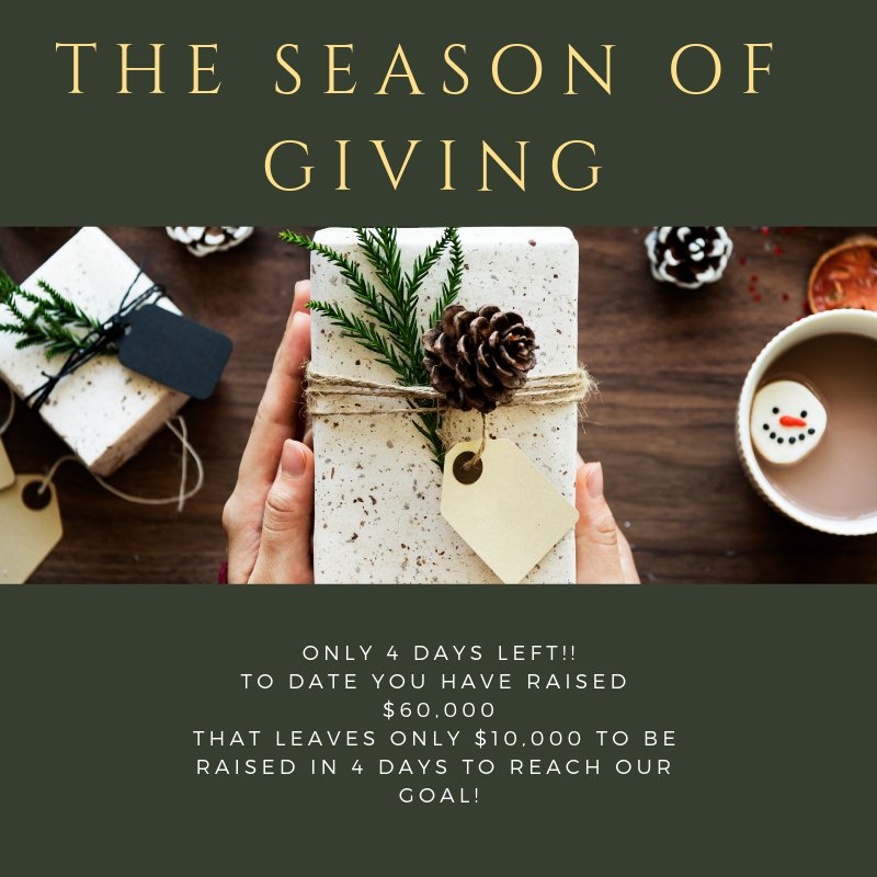 ECDGA's tweet photo. You are all amazing!!! 
ONLY 4 DAYS LEFT!!
TO DATE YOU HAVE RAISED $60,000
THAT LEAVES ONLY $10,000 TO BE RAISED IN 4 DAYS TO REACH OUR GOAL!
#2018ECDMatchingDonation #ECDGA #YearendFundraiser https://t.co/4jyhq9xAmX