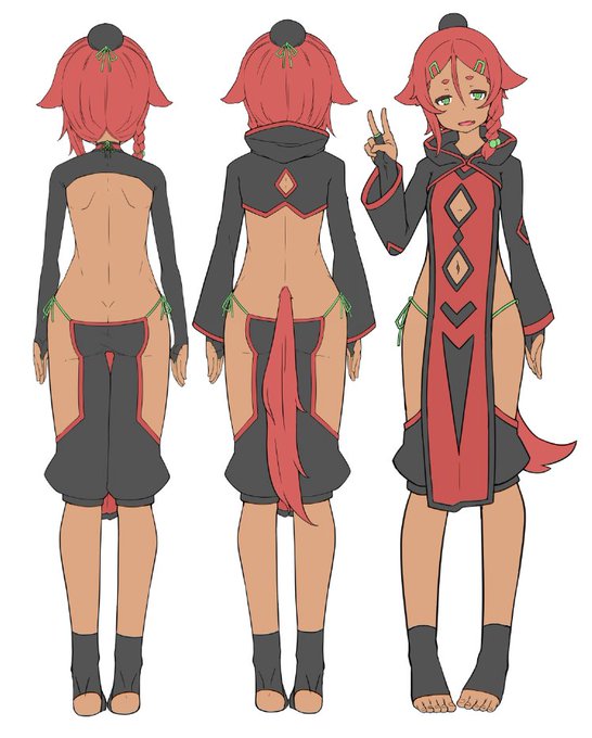 @nekonatudenki21 角度によって露出がすごいことになるのでスケベかもしれない!!前掛けが好きっていう理由だけでこのような服装になりました( ˘ω˘ ) 