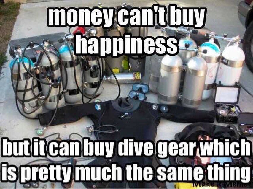 THEDIVEPRO's tweet photo. You can’t buy happiness... or can you?! Dive responsibly and continue educating yourself. Contact your local shop or pro diver for advice. #dive #divegear #lifegoals #diveprofessionals #thedivepro #godive #scuba #tecdiving #training #exploration #underwater https://t.co/ff6gTrVygZ