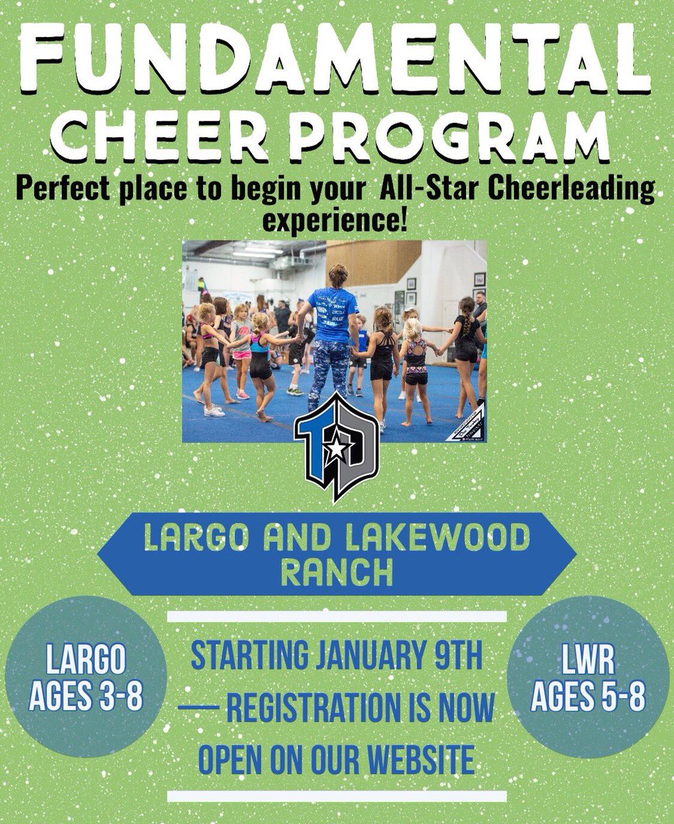 A perfect introduction to Allstar Cheer! Enrollment is now open on our website! Offered at both our Largo &amp; LWR locations!