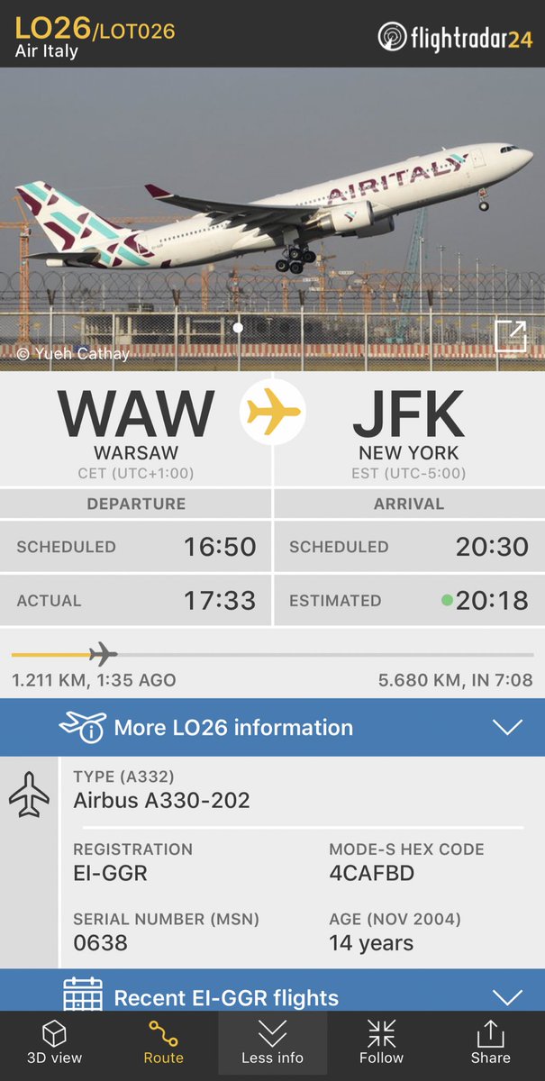 FlightIntl's tweet photo. LOT Polish Airlines has wet-leased an Airbus A330-200 from Air Italy for the period of approximately three weeks, until January 20. The aircraft has started its operations for LOT on flight #LO26 from Warsaw to New York (JFK) today #avgeek https://t.co/UcfU6a4p7z https://t.co/08n03c5Unq