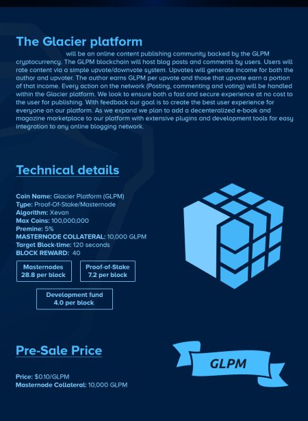 cryptotrader85's tweet photo. $GLPM is going to take some time before we start to see the full potential of the platform. As we all know #Blogging is big now days &amp; if the team can deliver on the platform then it could be huge. We should see #GLPM listed on Crex24 exchange very soon! #DYOR

@GlacierPlatform https://t.co/QhT4pX9LF7