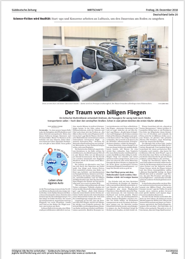 AutonomousFlt's tweet image. Thanks again to @szmagazin for featuring our #Y6S in their latest publication! #OnlyTheBeginning #AutonomousFlight