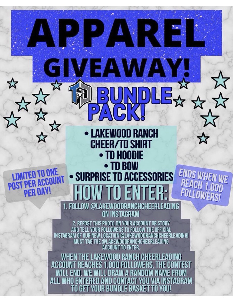HUGE giveaway happening now on our Instagram! Go follow our new Lakewood Ranch location insta &amp; enter to win some new TD Apparel 💙😍🎉