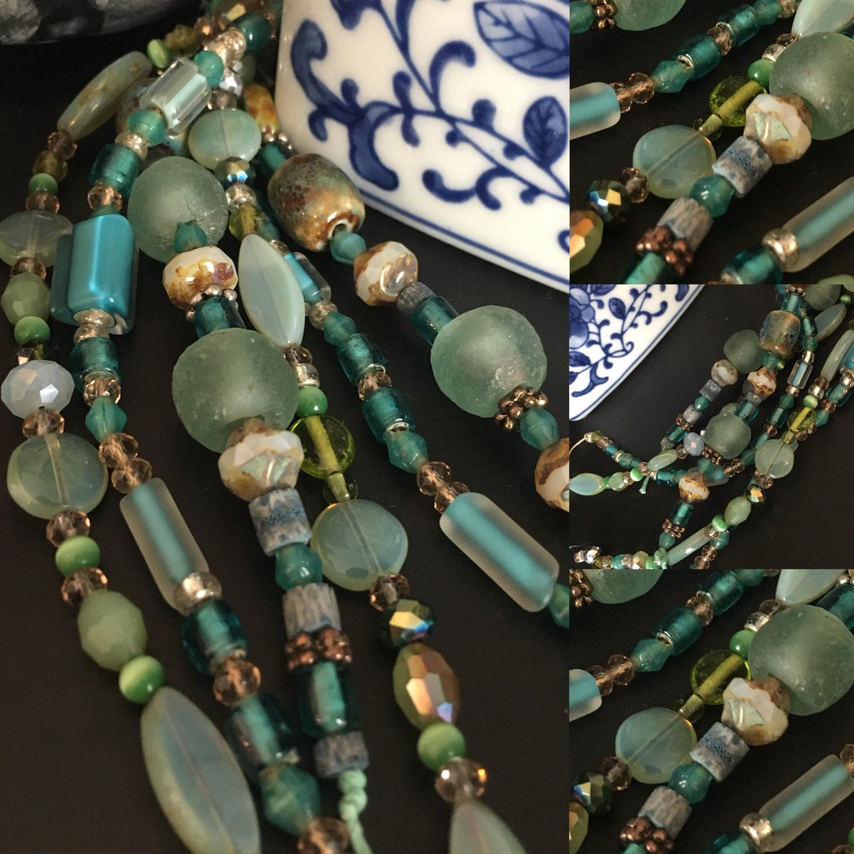 Vintage and new bead mix. Each strand is unique! #pressedglass #ghanabeads #coral #beads #beadshop #etsy #rusticbead