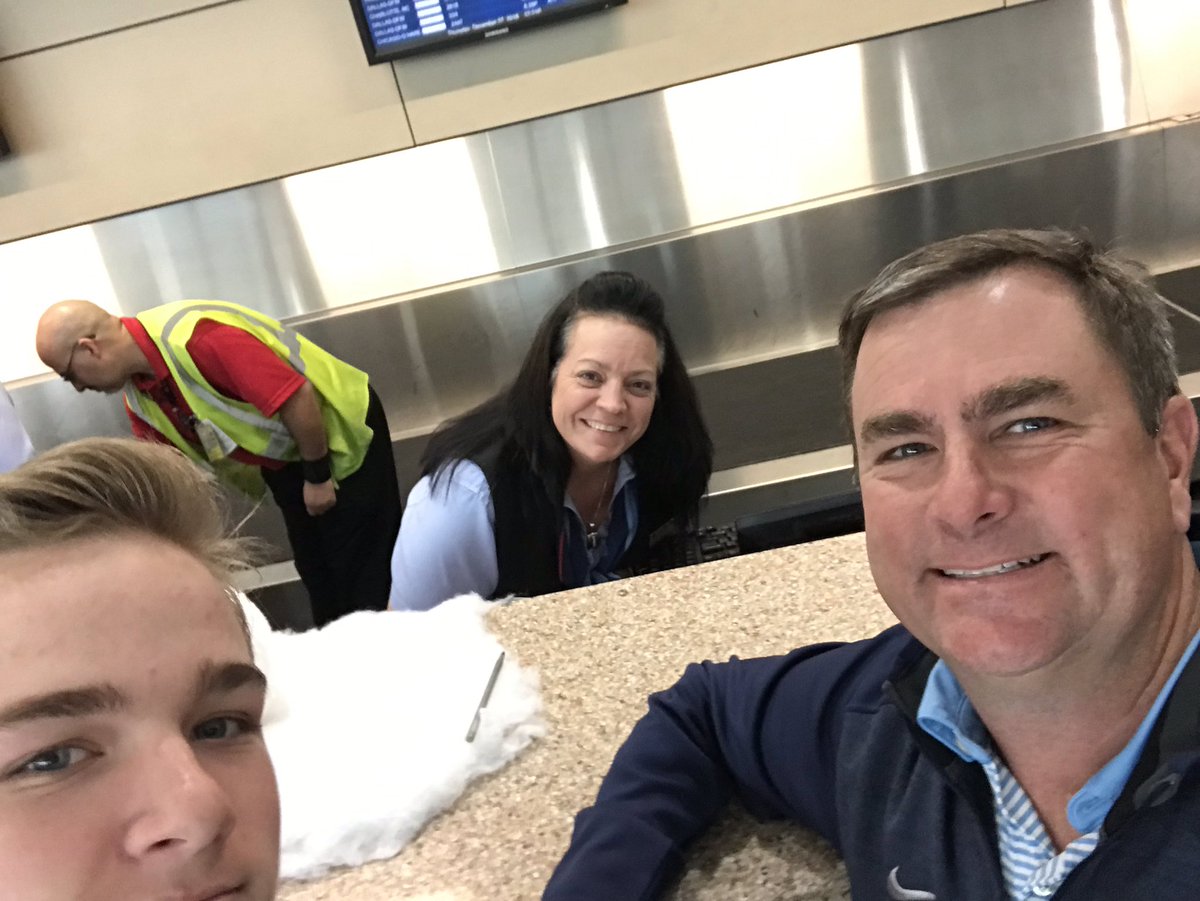 Huge thank you to Tanja <a href="/AmericanAir/">americanair</a> for working hard to get Blaise and I to Kansas City in spite of all the bad weather and cancellations. Rock Chalk and Go Chieeeefs!