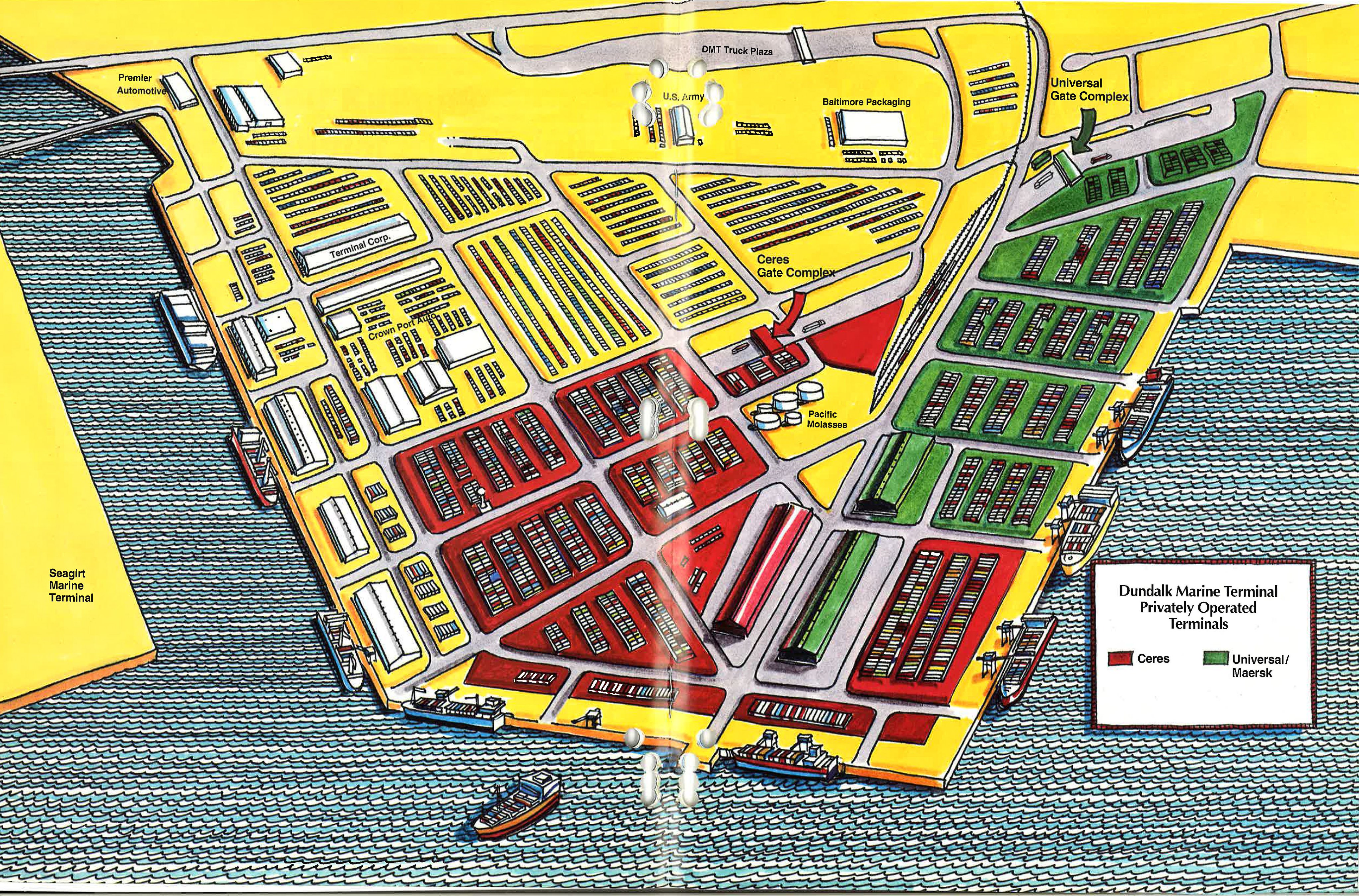 Port Of Baltimore Map Port Of Baltimore On Twitter: "Twenty-Five Years Ago, This Is What Dundalk  Marine Terminal Looked Like Through The Eyes Of An Artist! This Illustrated  Map Of Dundalk Marine Terminal Appeared In The