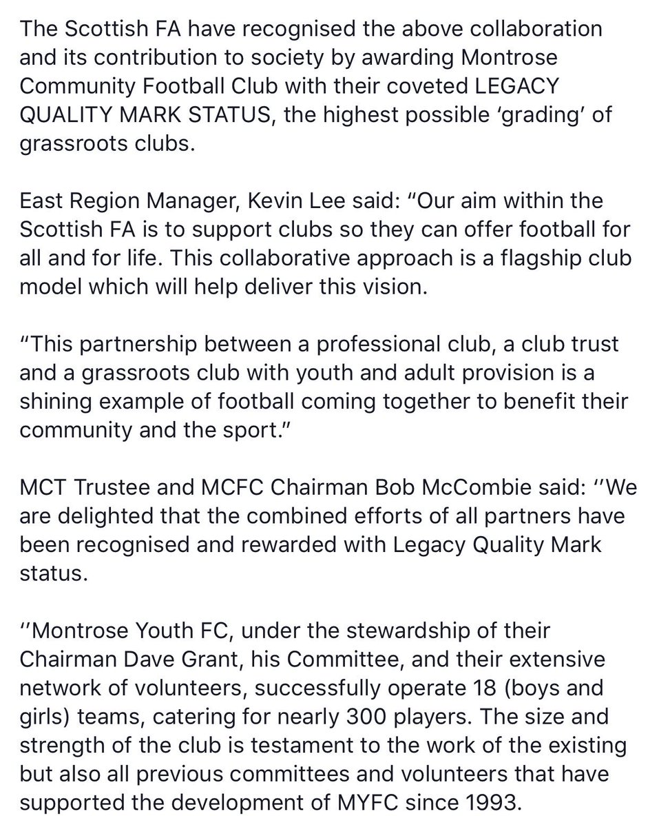 MontroseTrust's tweet image. MONTROSE SECURE LEGACY STATUS!

Montrose Community Football Club have been awarded LEGACY QUALITY MARK status by the Scottish FA East Region!

For the full story, click on the attached images...

@MontroseFC 
@ScottishFA 
@sfa_east 
@EFDN_tweets 

#MoreThanFootball
#FlagshipModel