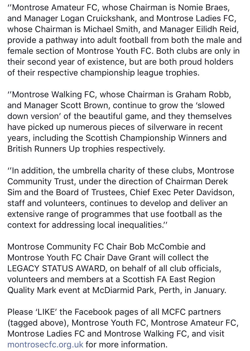 MontroseTrust's tweet image. MONTROSE SECURE LEGACY STATUS!

Montrose Community Football Club have been awarded LEGACY QUALITY MARK status by the Scottish FA East Region!

For the full story, click on the attached images...

@MontroseFC 
@ScottishFA 
@sfa_east 
@EFDN_tweets 

#MoreThanFootball
#FlagshipModel