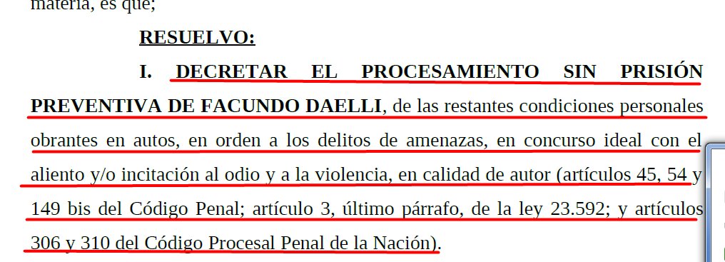 gracepenafort's tweet photo. 1. Verguenza del poder judicial. El juez Ariel Lijo acaba de notificarme que procesó sin prision preventiva al mago Facundo DAELLI. Lo procesa por amenazas. https://t.co/RyZAVn5C7Y