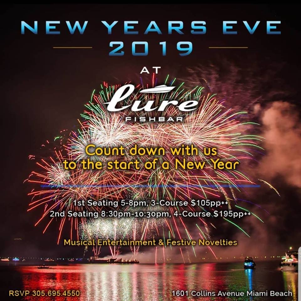 Count down with us to the start of a New Year!

Two Seating Options:
1st Seating
5-8pm,three-course dinner $105pp++

2nd Seating
8:30-10:30pm four-course dinner $195pp++ Enjoy

Musical Entertainment &amp; Festive Novelties

Call 305.695.4550 To Reserve

#NYEinMiami