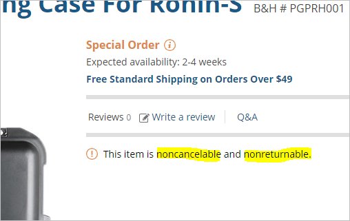 NonCancelable + NonReturnable is an ominous red flag. Won't be ordering the @PGY_TECH Ronin-S case (P-RH-001) from <a href="/bandhphoto/">B&H Photo</a>
bhphotovideo.com/c/product/1437…
Maybe they've got something better on the way .. #fingerscrossed