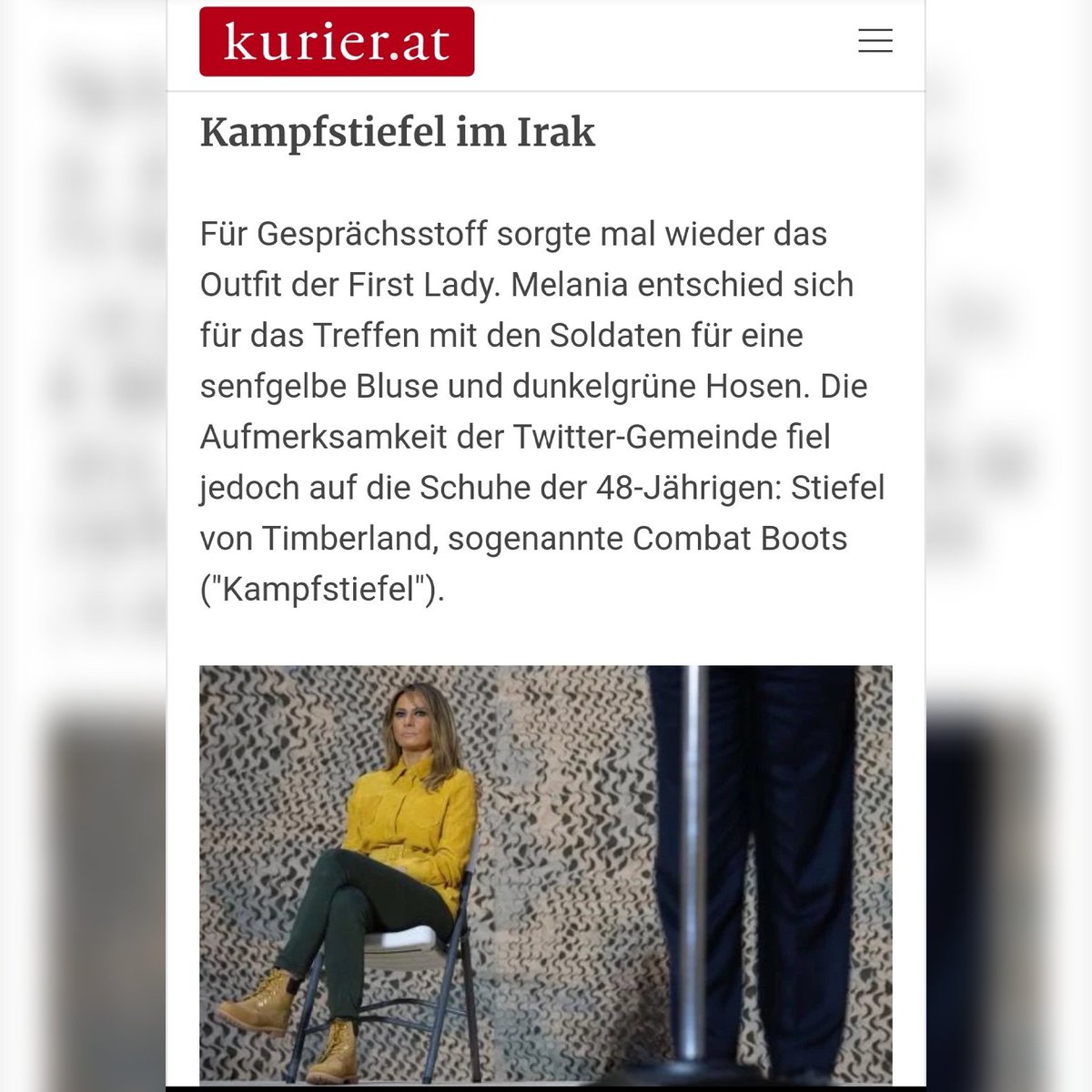 LaufhausKoenig's tweet photo. #DonaldTrump tut das, wozu er gewählt wurde, als #Oberbefehlshaber d #US #Truppen im #Irak besuchen, &amp; d #Twitterianer haben nix besseres zu tun, als #FirstLady #MelaniaTrump zu verspotten, weil sie #Timberland Boots trug! #oida geht's noch? Hat niemand Donalds Outfit gesehen?😜 https://t.co/RgMWwoAkeD