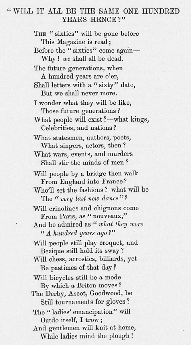 Another Victorian glimpse into the future. This time, a poem from 1870 imagines life in the 1960s! "Will people still play croquet"?!- The Powder Magazine (Jan, 1870)