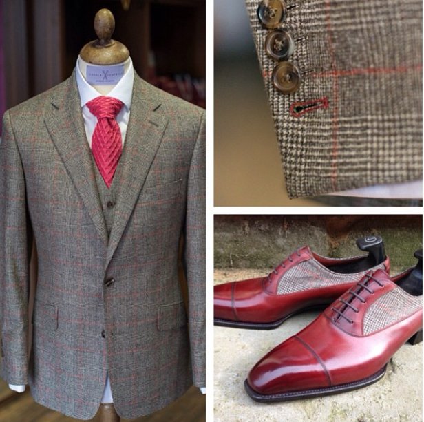 What will you be wearing this New Years Eve? What do you think of this creation with matching shoes. #charlescampbellbespoke #tailor #lancashire #tweed