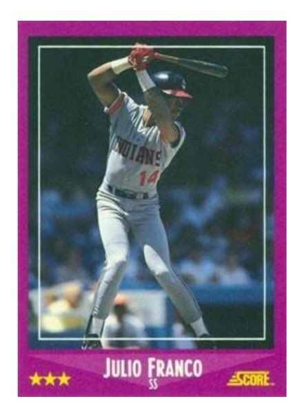 baseballcardDoc's tweet photo. EVERY SINGLE KID in this era had an impression of this batting stance and swing. ⚾️⚾️⚾️ #juliofranco #1988score #score #baseballcard #baseballcards #jackofalltrades #indians @indians https://t.co/7ijEgLNSyu