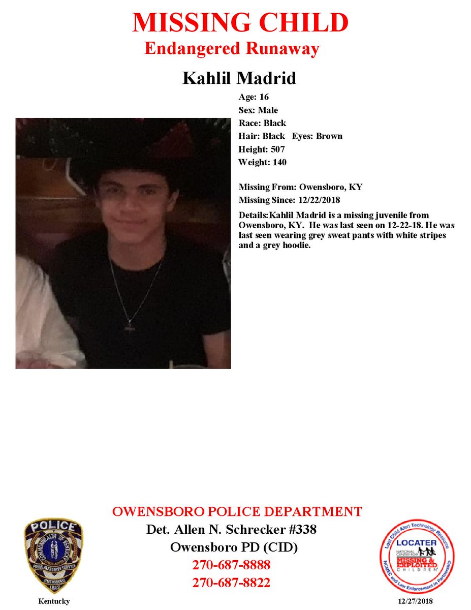owensboropolice's tweet photo. Case  # 18-111968 and Case # 18-111953- We are attempting to locate two missing juveniles who may be together.
 If you have any information that may  help us locate these juveniles, please call OPD at 270-687-8888, or  leave an anonymous tip with Crime Stoppers at 270-687-8484. https://t.co/YDoSq9Hjdv