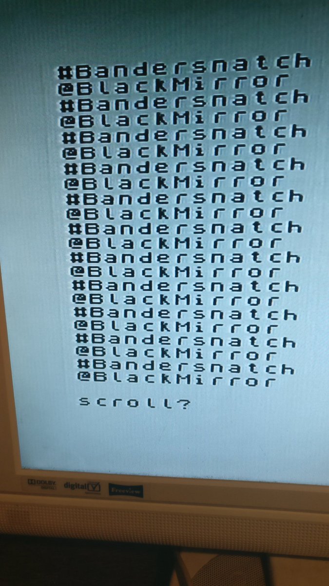 JimDHarris's tweet photo. Yuss... #ZXmas truly here as the membrane worked and my #ZXSpectrum #48k is up and running in time for @blackmirror #Bandersnatch @charltonbrooker @Clive_Sinclair ... Of course I chose "Y" to scroll! https://t.co/R2KkPcNLou