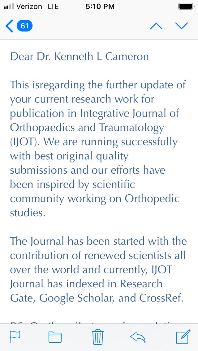 WPOrthoResearch's tweet image. It is always nice to be considered with renewed scientists all over the world.  I guess I really need to further update my current work for publication in IJOT #NOT #FakeJournal #Spam