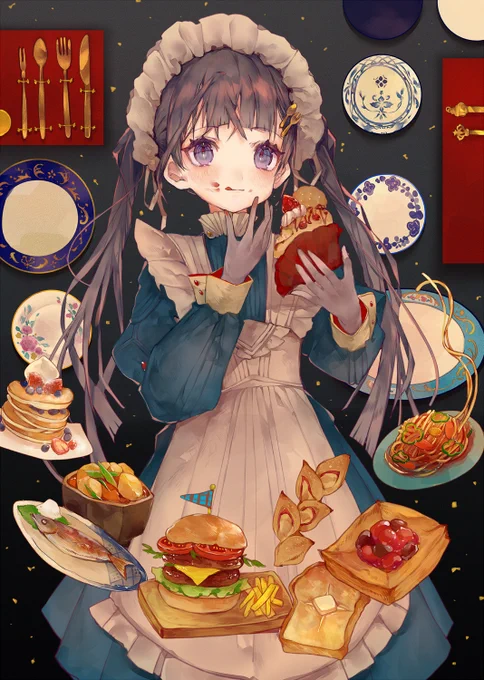 【C95】新刊表紙イラストです。今回はクラシカルなメイドさんが食べ物をもぐもぐするイラスト本です。
https://t.co/9kEGrOhKxK 