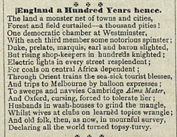 "Trips to Melbourne by balloon express" and the prospect of working-class people at Cambridge!