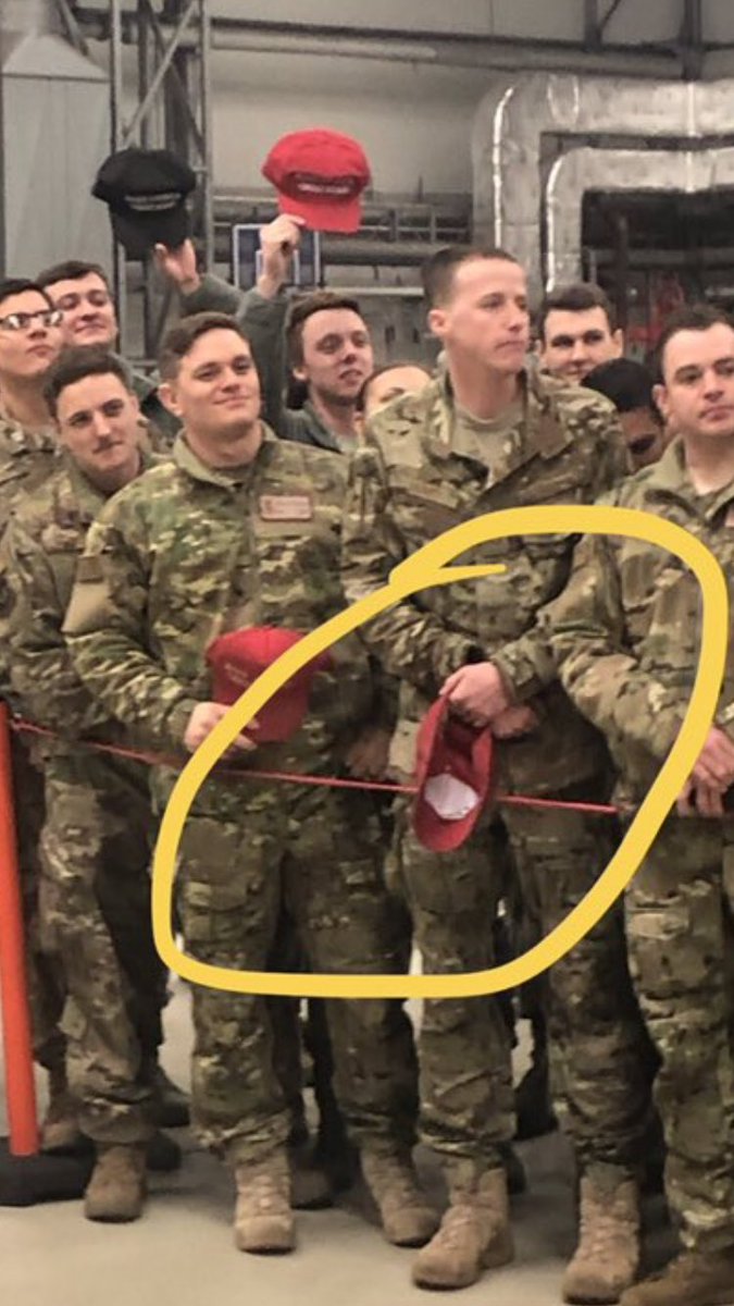 thistallawkgirl's tweet photo. @realDonaldTrump I wonder which store in Iraq sells brand new MAGA hats with the cardboard still inside them https://t.co/fOxdndxD3i