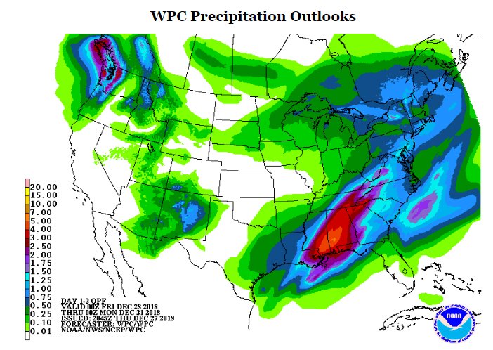 NWS WPC Precipitation Outlook valid through 8pm ET Mon, Dec 31, 2018