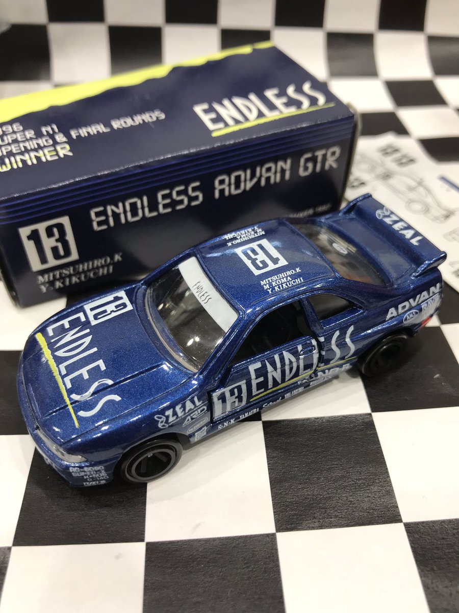 mandai_car's tweet photo. トミカ 日産 スカイライン GT-R (R33) ENDLESS ADVAN #13 品出ししました〜！ご来店お待ちしてます😀 #トミカ #スカイライン #エンドレス #ガリバー #日本製 https://t.co/1Ao2iFsfn0