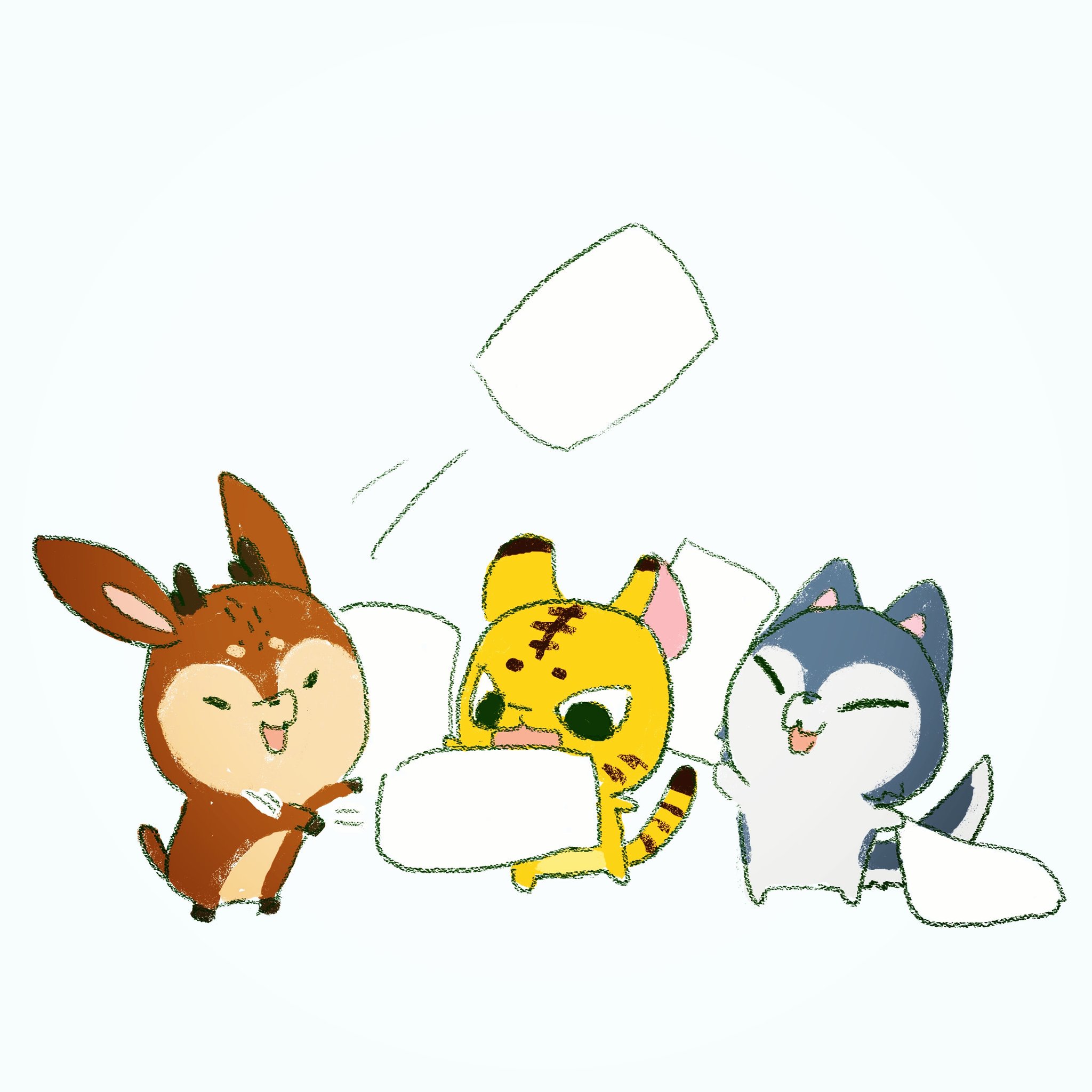啊 動物 枕頭大戰 枕投げ Pillow Fight Pillow Fight ｐillowfight Happy Cute nimals Animal Drawing Cg Computergraphic Illustration Manga Character Gallary イラスト スケッチ イラストレーター 枕投げ 枕 投げ 遊ぶ