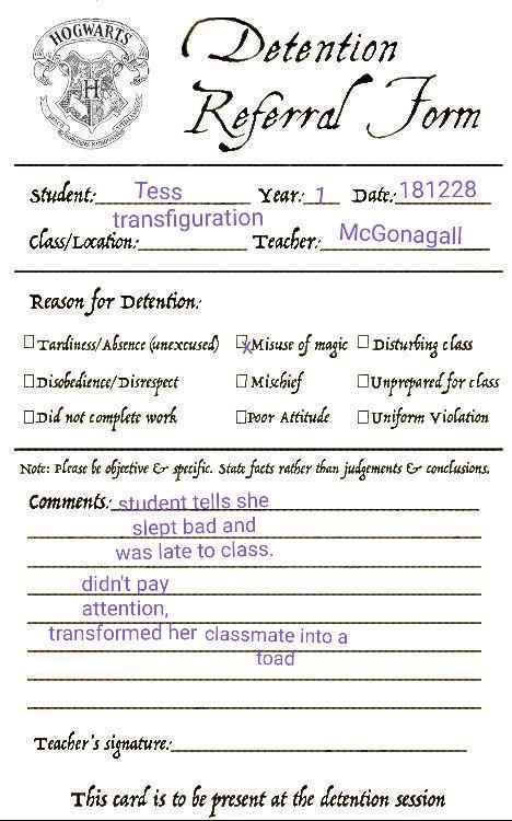 Detention Slip Template