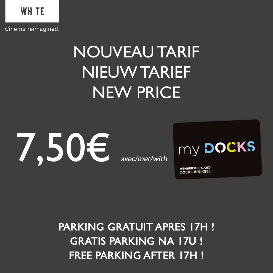 Docks Bruxsel (@docksbruxsel) on Twitter photo 🎬 @WhiteCinema_BE @ <a href="/DocksBruxsel/">Docks Bruxsel</a> !
🎉 La place est à 7,50€ au lieu de 12,50€ 🎉 (pour les membres My Docks !)
🎬 Naar de bioscoop tegen verlaagde prijs ! 🤗
🎉 Een ticket kost 7,50 € in plaats van 12,50 € 🎉(voor my Docks-leden!)
info : ow.ly/rr9z30mA8Yy
#Cinema 🎬 @WhiteCinema_BE @ <a href="/DocksBruxsel/">Docks Bruxsel</a> !
🎉 La place est à 7,50€ au lieu de 12,50€ 🎉 (pour les membres My Docks !)
🎬 Naar de bioscoop tegen verlaagde prijs ! 🤗
🎉 Een ticket kost 7,50 € in plaats van 12,50 € 🎉(voor my Docks-leden!)
info : ow.ly/rr9z30mA8Yy
#Cinema