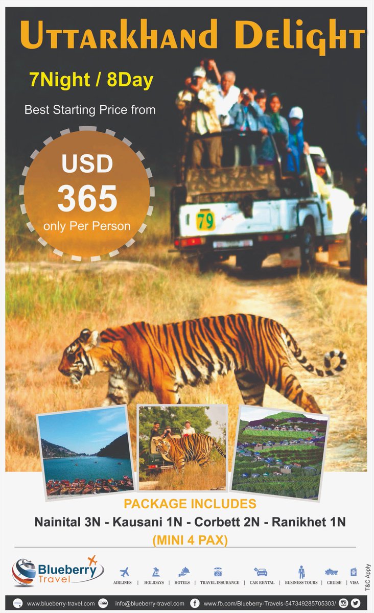 BlueBerryTravel's tweet photo. Uttarakhand Delight

7 Night/8 Day

Nainital-Kausani-Corbett-Ranikhet

Min 4 Pax https://t.co/XE7cCli0QQ