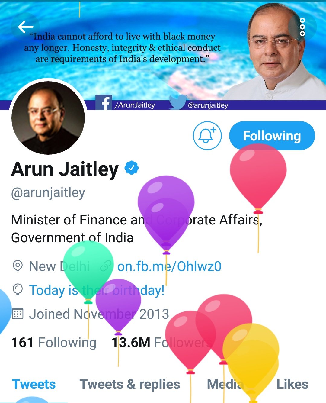  Happy birthday to the  Honourable finance minister of India shri Arun Jaitley ji 