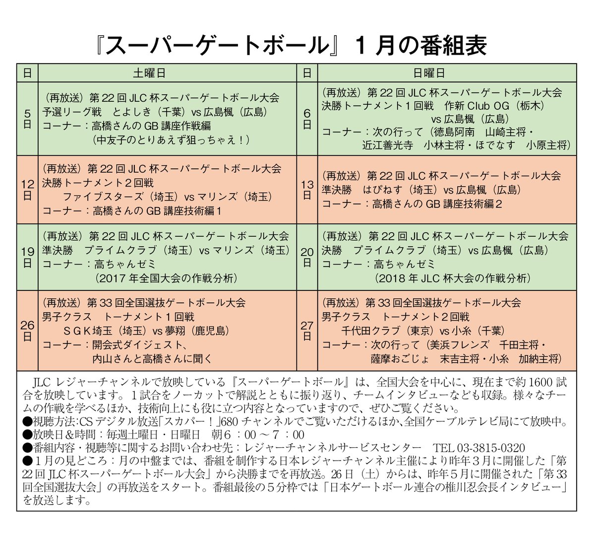 公益財団法人 日本ゲートボール連合 Jlcレジャーチャンネル スーパーゲートボール 19年1月の番組表を掲載しました 詳細はコチラ Jguウェブサイト T Co Nd865kkvwz Gateball ゲートボール Jlc Tv 公益財団法人 日本ゲートボール連合 Jlcレジャーチャンネル スーパーゲートボール 19年1月の番組表を掲載しました 詳細はコチラ Jguウェブサイト T Co Nd865kkvwz Gateball ゲートボール Jlc Tv