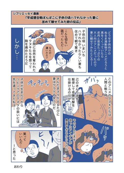 平成最後の年の瀬に『平成狸合戦ぽんぽこ』を観たのでレビューを書きました、ジブリエッセイ漫画とあわせてどうぞ。#ジブリ童貞 #ジブリ #平成狸合戦ぽんぽこ 

ジブリ童貞のジブリレビュー vol.9『平成狸合戦ぽんぽこ』｜GOETH… 